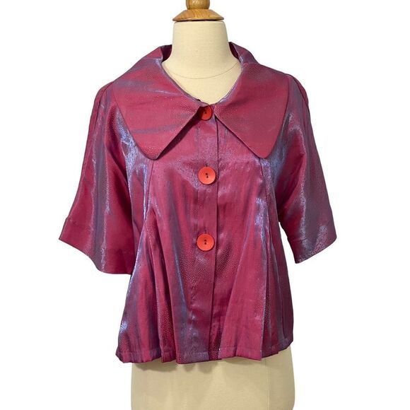 Damee Inc 3-button Blazer Jacket Short Sleeve Iridescent Purple Silver Size S - Picture 1 of 9